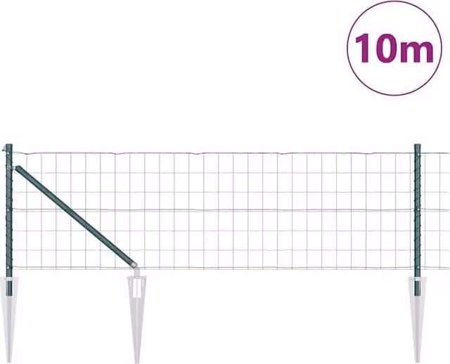 Berkfield Home Green Euro Fence with 7 Spike Posts, Galvanised Steel, W: 10 m, H: 0.4 m