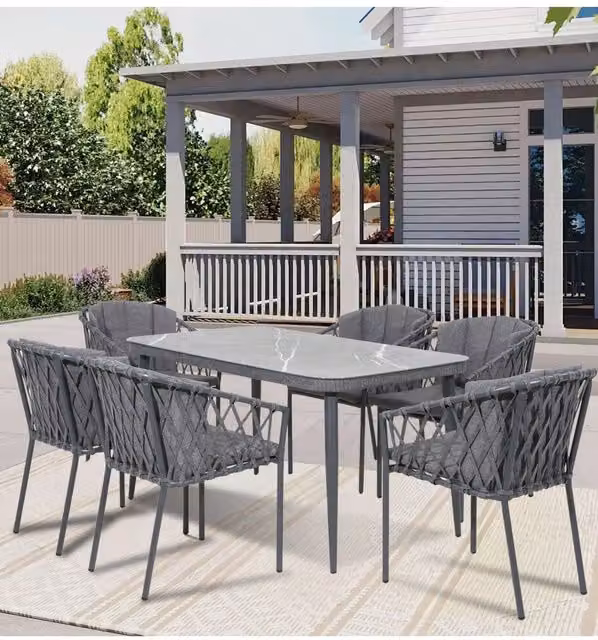 Groundlevel The Sweenie 7 Piece Modern Outdoor Furniture Set in Grey – 1