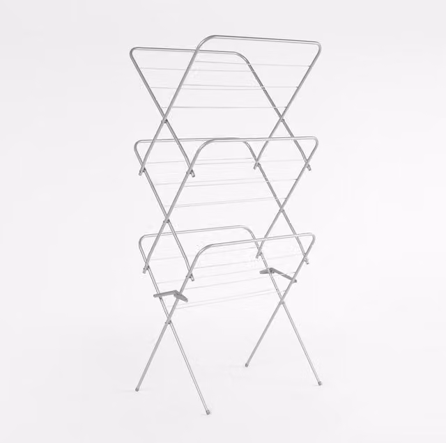 OHS 3 Tier Foldable Freestanding Metal Clothing Airer in Grey and Silver
