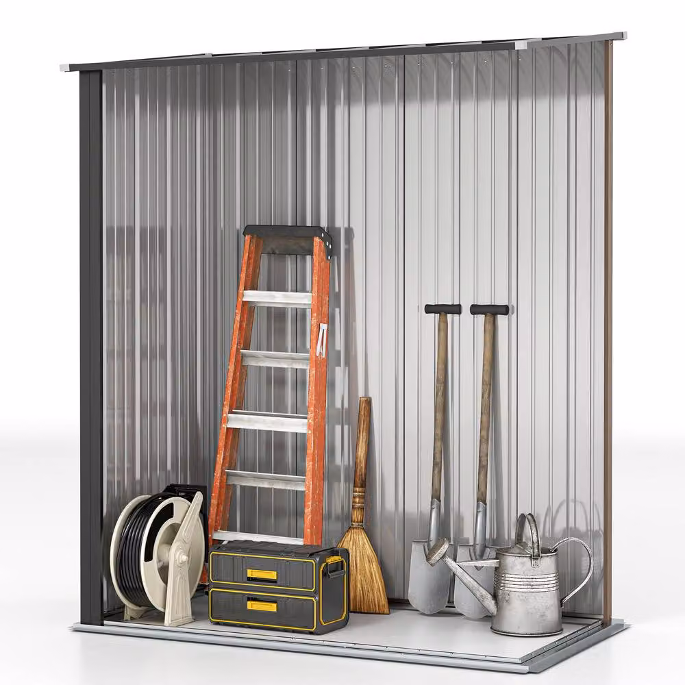 Rolipo Brown Corrugated Galvanised Steel Garden Shed with Single Door, W/D/H: 161.5 x 94.5 x 161.5 cm – 6