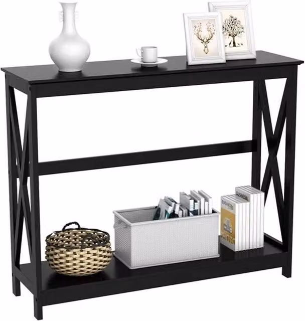 Kelvenix Black 2-Tier X-Frame Console Table