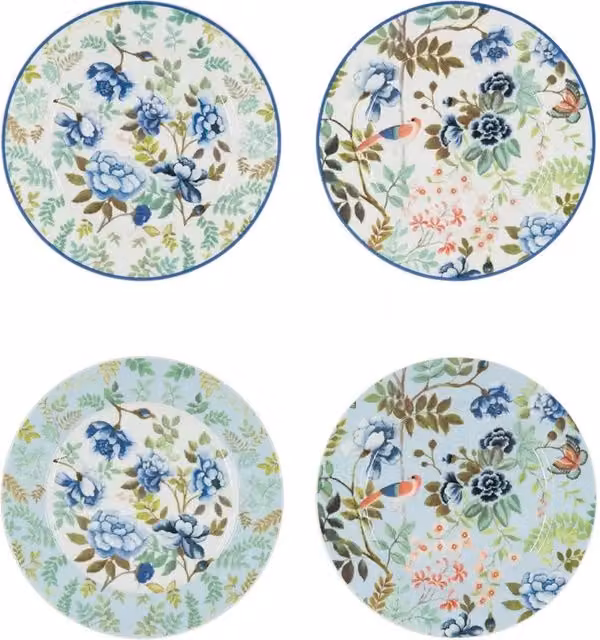 Designers Guild Multicolour Floral Porcelain De Chine Side Plate Set of 4, Diameter: 20 cm – 1