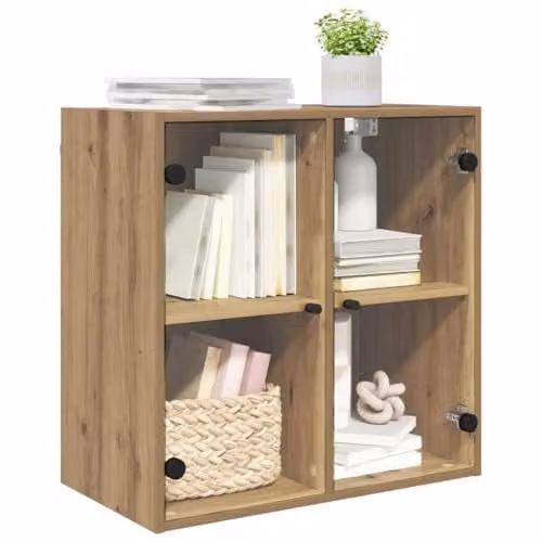 vidaXL Wall Cabinet in Oak with Glass Doors, W/D/H: 68 x 37 x 68.5 cm – 1