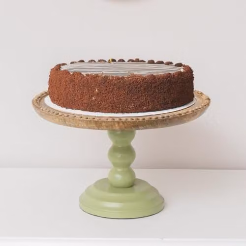 Melody Maison Round Green and Beige Wood Bobble Detail Cake Display Stand H 31.0 cm x W 18.5 cm x D 18.5 cm