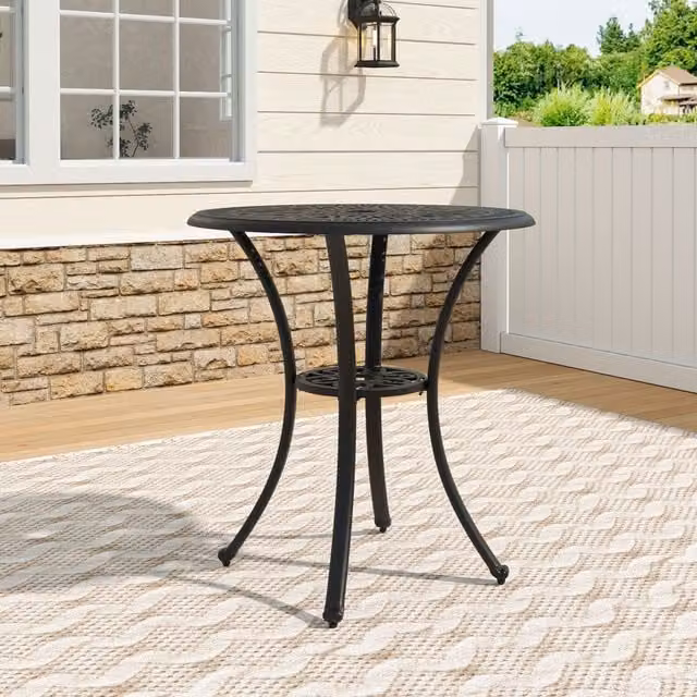 Livingandhome Round Powder Coated Aluminium Garden Table in Matt Black