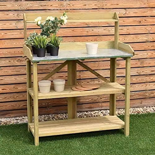 Hygrad Built to Survive 3 Tier Wooden Garden Potting Bench in Brown, W: 100 cm – 8