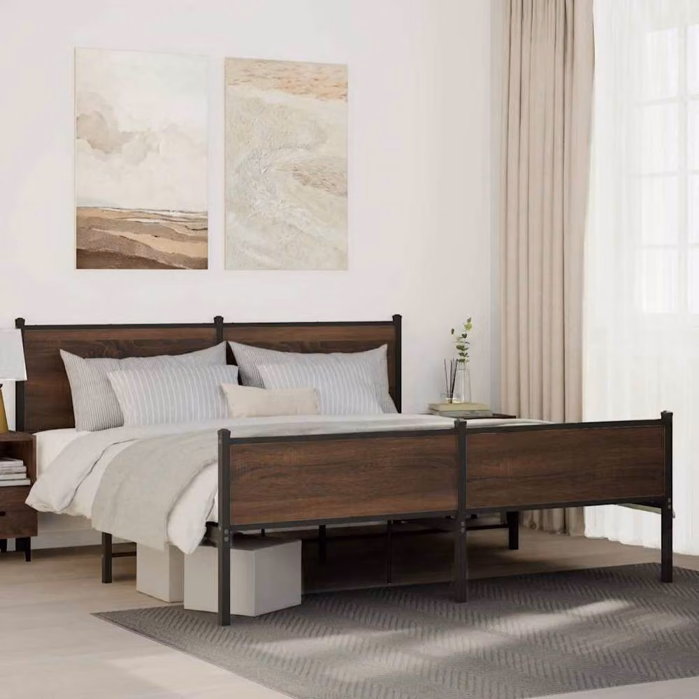 Berkfield Home Metal Bed Frame in Brown Oak, W: 160 cm, D: 200 cm – 2