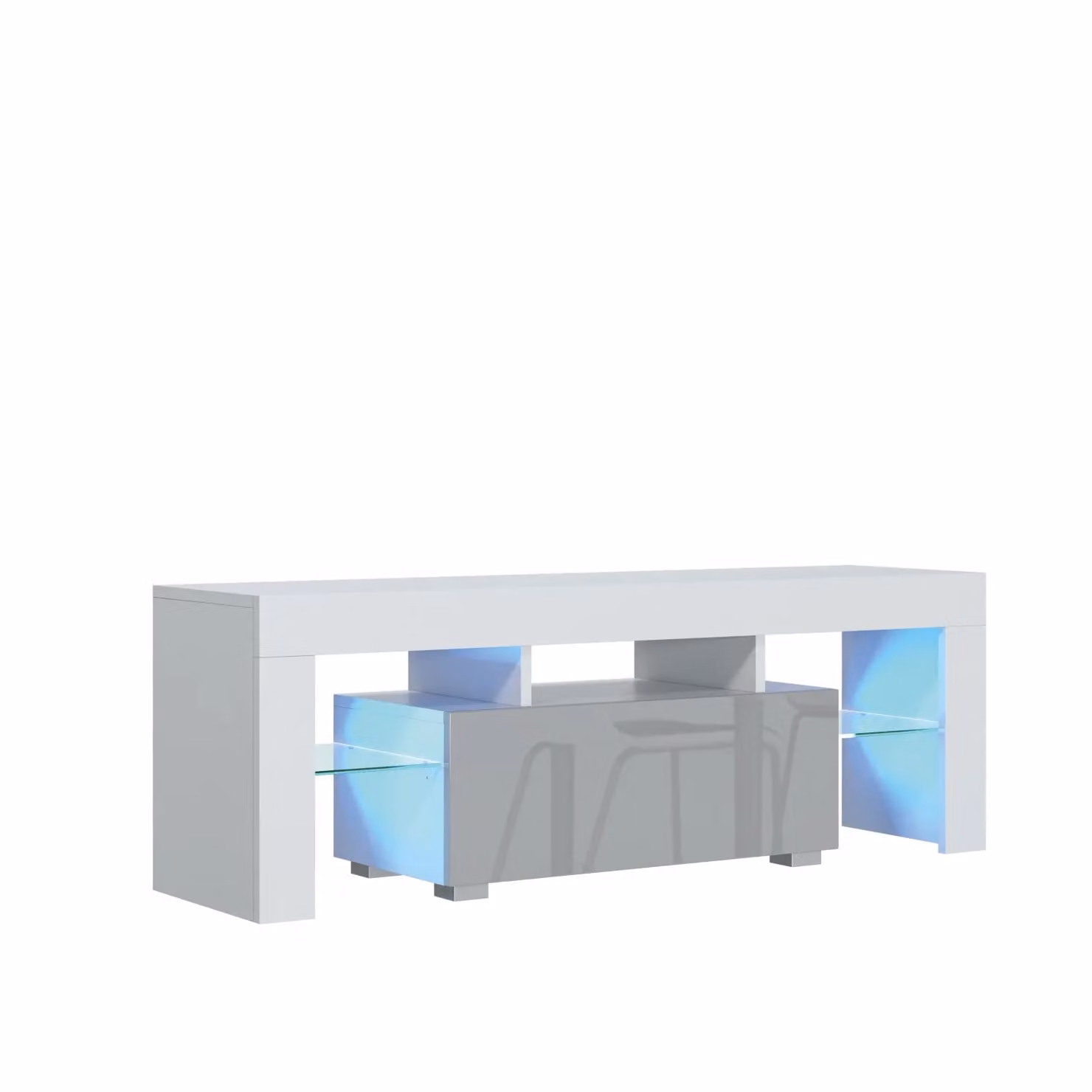 Mex Furniture LTD Modern Glossy TV Unit with LED Lighting in Light Grey, W: 130 cm, D: 35 cm, H: 45 cm – 2