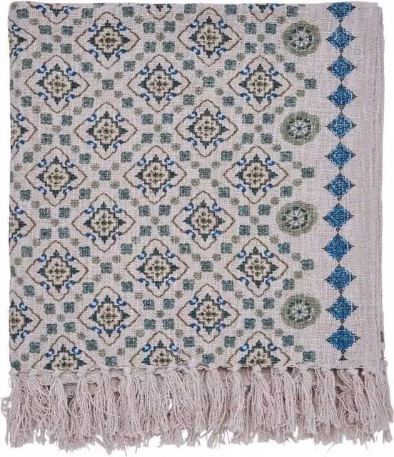Joules Country Tiles Cotton Throw with Fringes in Multicolour