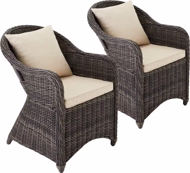 tectake Set of 2 Modern Grey Poly-Rattan and Aluminium Garden Chairs with Cushions