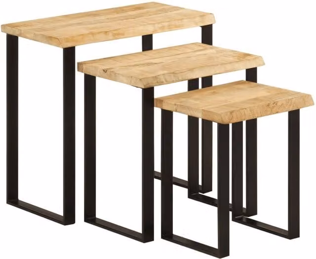 Berkfield Home 3-Piece Nesting Tables Set in Brown Live Edge Solid Mango Wood