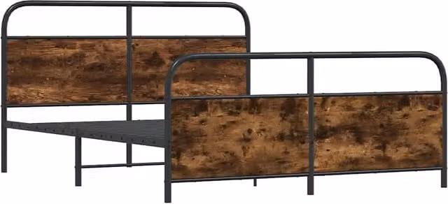 Berkfield Home Metal and Oak Bed Frame in Brown, W/D/H: 160 x 200 x 100 cm – 1