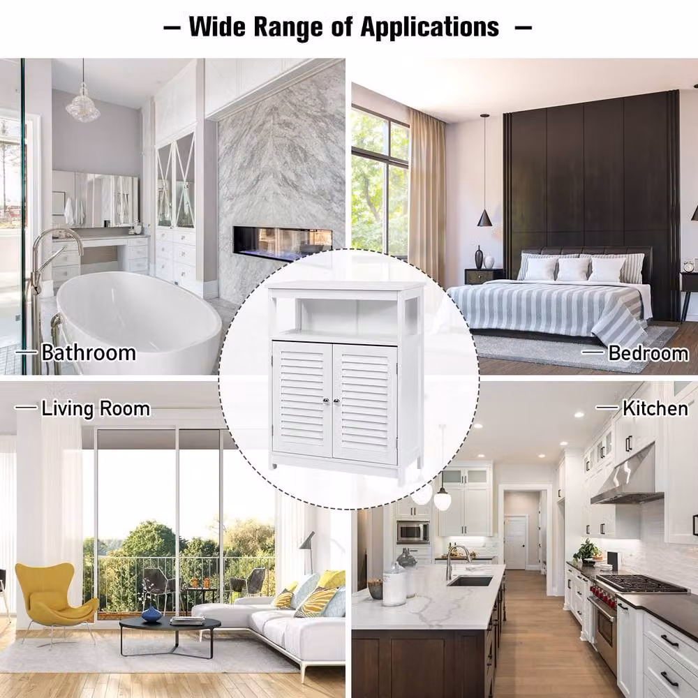 Costway White Wooden Bathroom Floor Cabinet with Adjustable Internal Shelves and Open Storage – 2