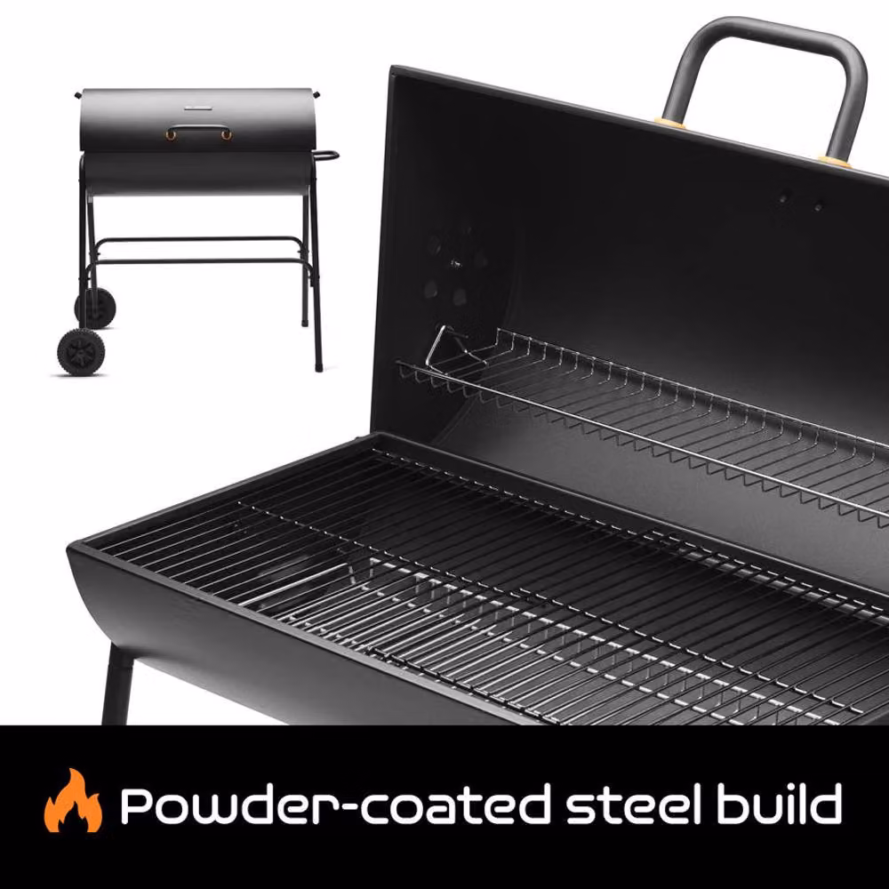 Vytronix Big Smokey Charcoal Barrel BBQ and Smoker in Black with Enamelled Steel Non-Stick Grill, Warming Rack and Wheels – 2