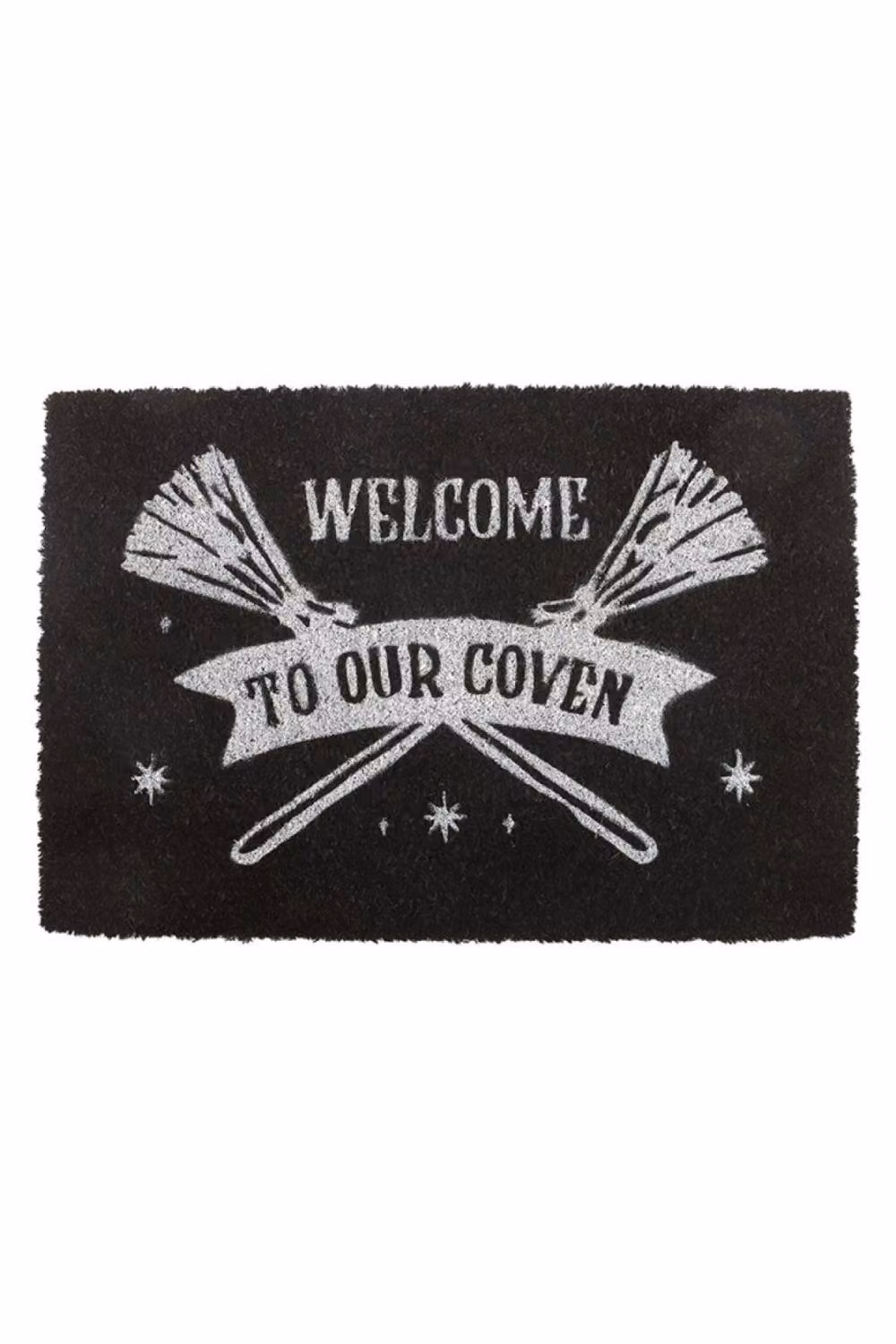 KDMD Black Coven Coir Doormat with Silver Broomsticks Graphic Design – 2
