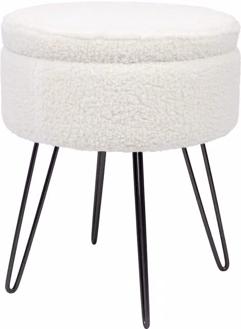 Harbour Housewares Round Boucle Storage Footstool in Black and White