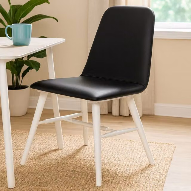 Interiors by Premier Orsina Black Synthetic Leather Dining Chair with White Wood Legs – 2