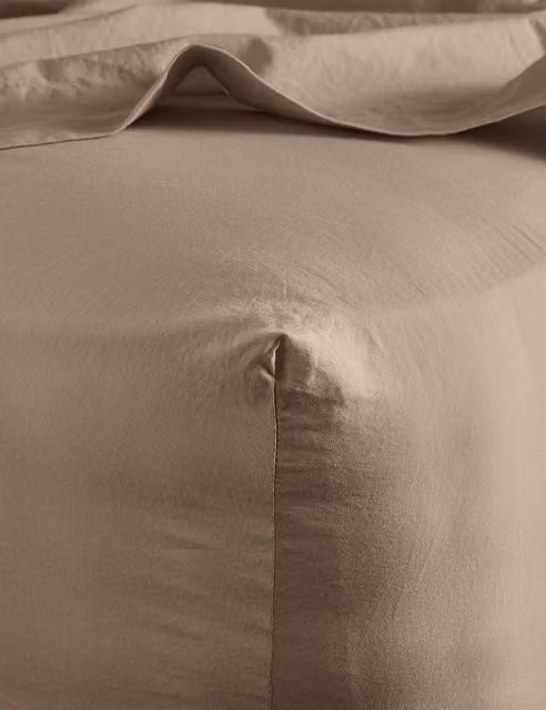 Bedfolk Pure Cotton 300 Thread Count Washed Deep Fitted Sheet in Light Brown