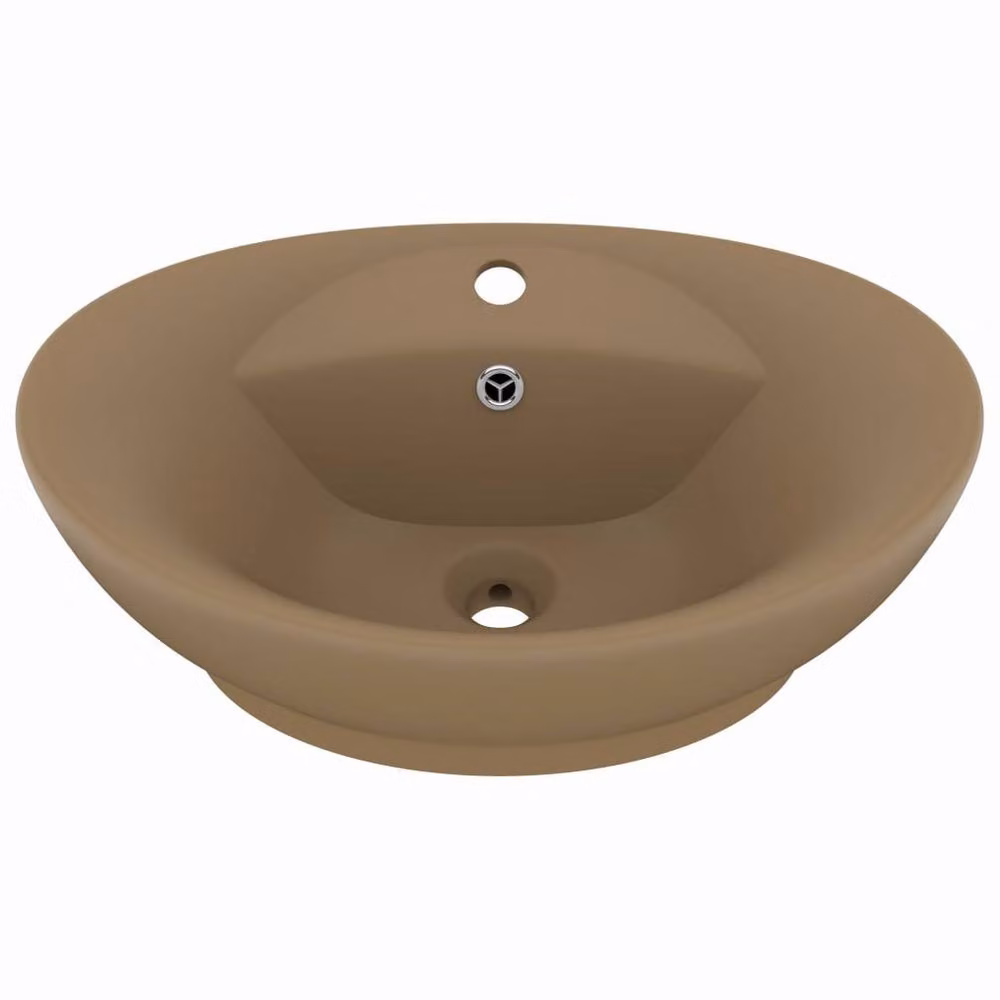 Berkfield Home Luxury Oval Ceramic Countertop Basin with Overflow in Tan, W: 58.5 cm, D: 39 cm – 3