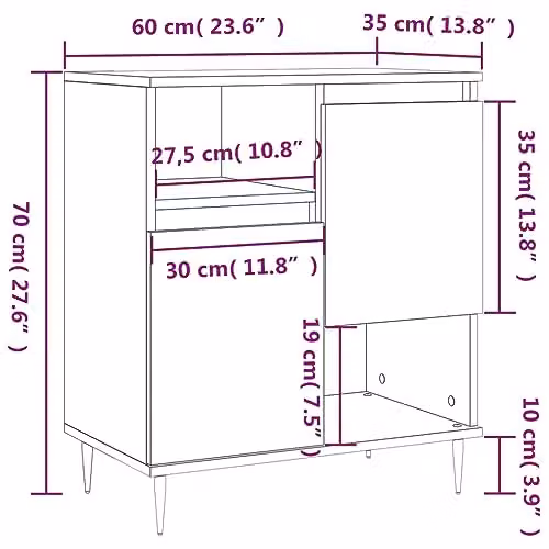 vidaXL Industrial Sideboard in Brown Oak and Metal, W/D/H: 60 x 35 x 70 cm – 3