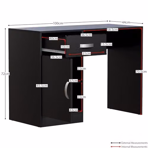 Vida Designs Hudson Computer Desk in Black with Silver Accents, W/D/H: 100 x 44 x 72 cm – 2