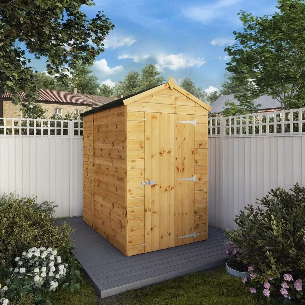 Mercia Brown Shiplap Apex Windowless Wooden Garden Shed with Single Door, W/D/H: 129.1 x 181.4 x 217.1 cm – 4