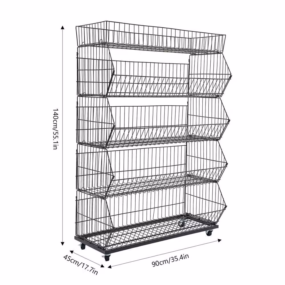 VOGREX Black 5 Tier Metal Retail Display Rack for Fruit, Vegetables and Snacks – 2
