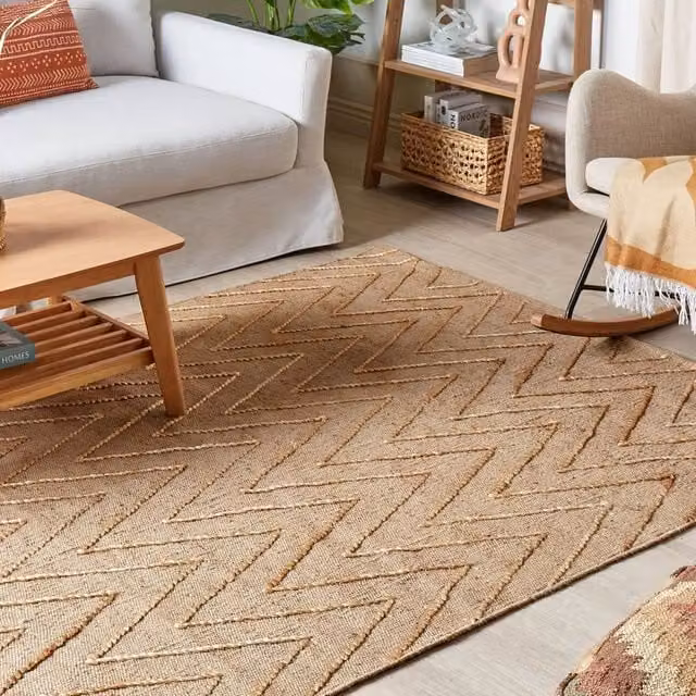 Wyld and Coco Beige Jute and Cotton Geometric Boho Handwoven Rectangular Rug W: 140 cm, L: 200 cm – 1
