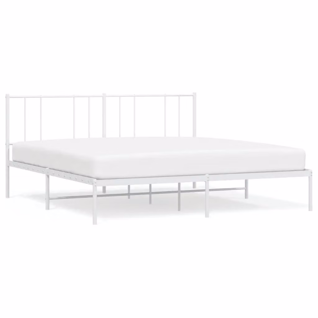 Berkfield Home Metal Bed Frame with Headboard, White, W/D/H: 193 x 203 cm – 2