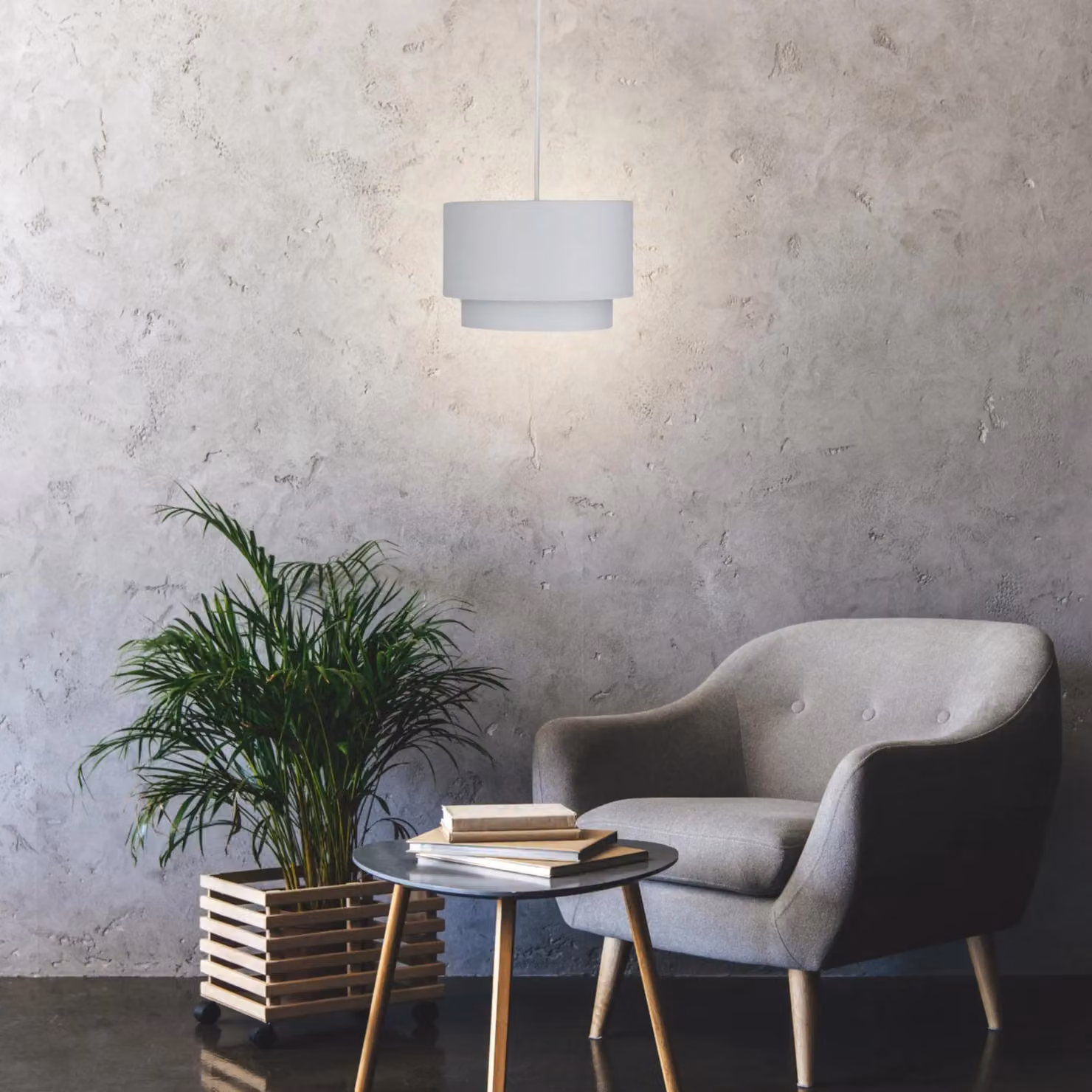 First Choice Lighting Pair of Grey 2 Tier Fabric Ceiling Light Shades W/D/H: 25.0 x 25.0 x 16.5 cm – 2