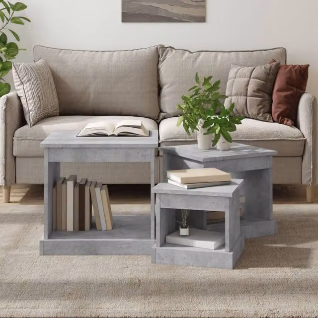 Berkfield Home 3-Piece Square Nesting Tables in Concrete Grey Engineered Wood – 1