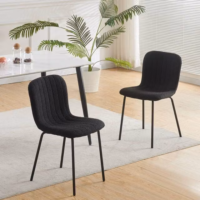 MCC Direct Bella Luxe Set of 2 Modern Fabric Upholstered Dining Chairs with Metal Frame in Black – 1