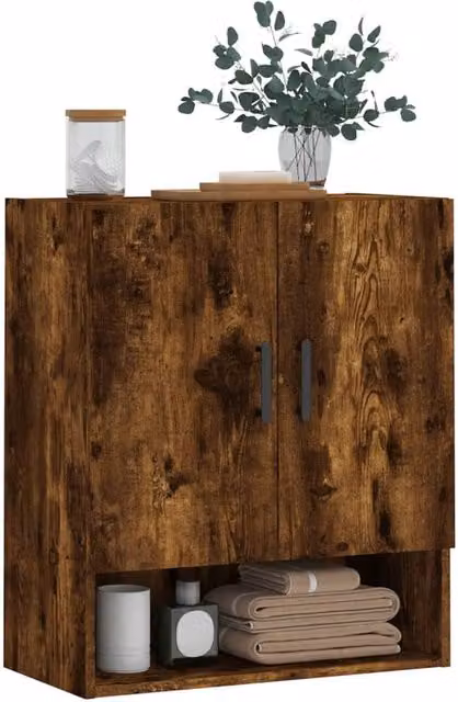 Berkfield Home Wall Mounted Smoked Oak Cabinet in Brown, W/D/H: 60 x 31 x 70 cm