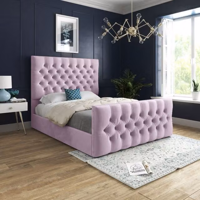 Casani Novara Upholstered Velvet Bed Frame in Pink, Size: Single (90 x 200 cm)