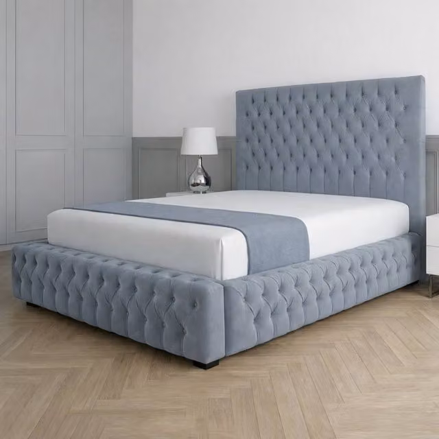Living Comfort Bedz Countess Upholstered Gas Lift Storage Bed in Light Blue, Single, W/D/H: 90 x 200 cm