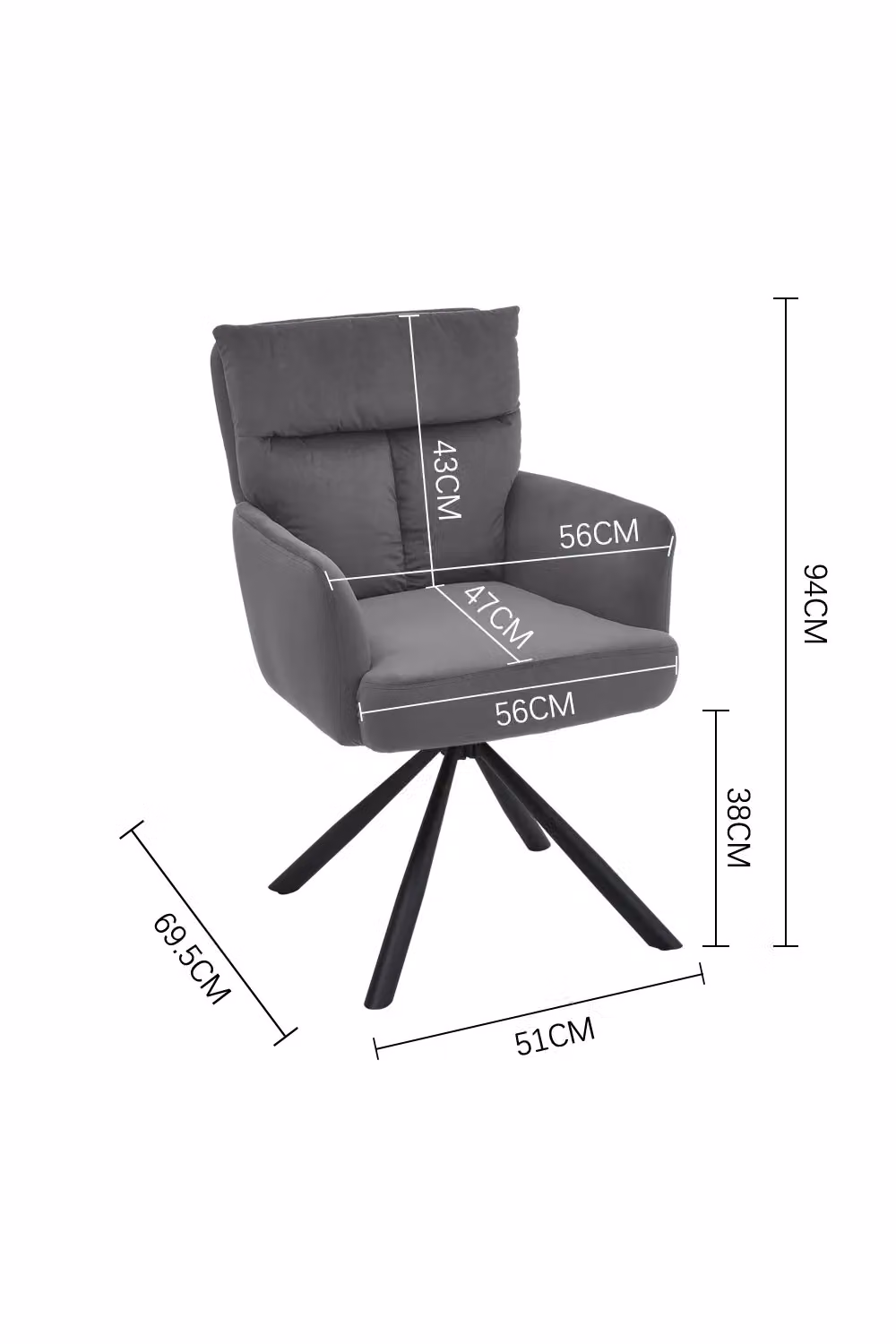 Livingandhome Modern Upholstered Swivel Armchair with Armrests in Grey and Black Legs – 2