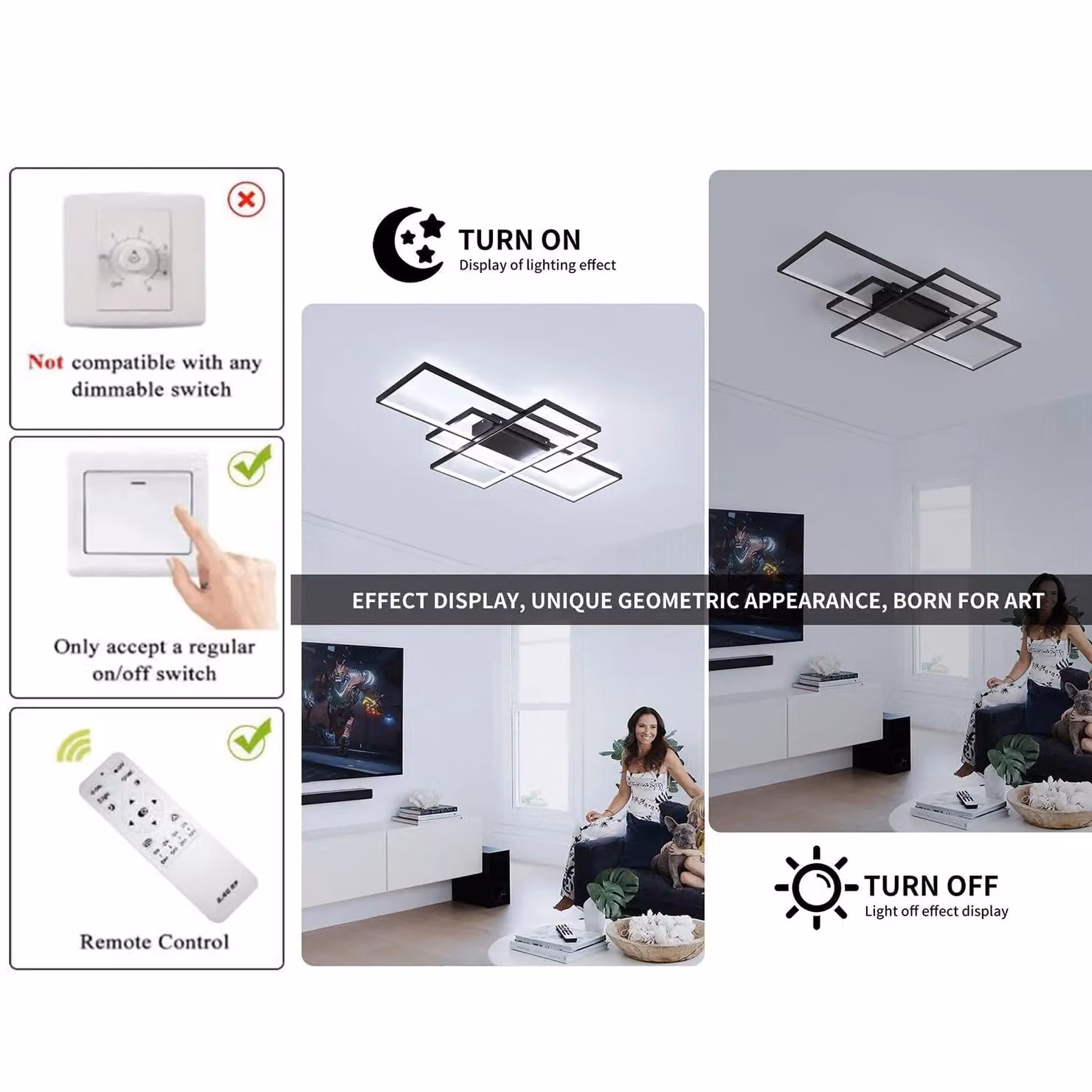 Garwarm Modern Black LED Ceiling Light with Remote Control – 5