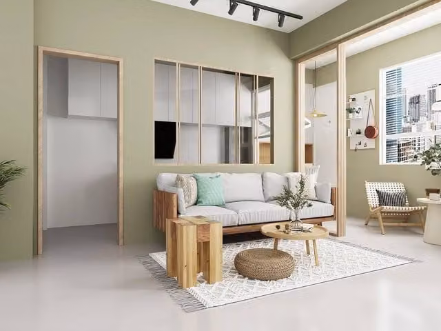 Vente-unique Sliding Industrial Aluminium and Clear Glass Partition in Light Oak Brown, Wall Mounted – 1