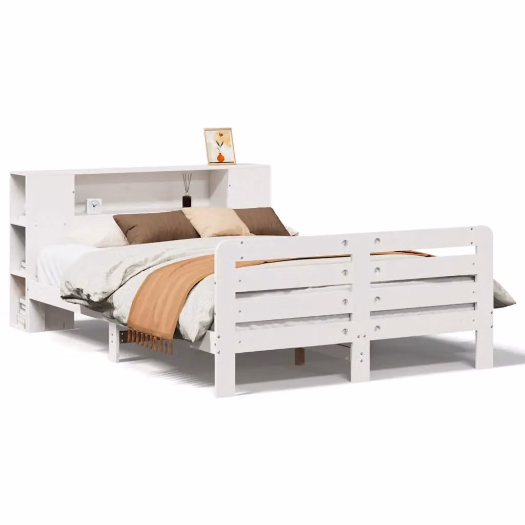 Berkfield Home White Solid Pine Wood Bed Frame with Side Compartments W/D/H: 150 x 200 cm – 2