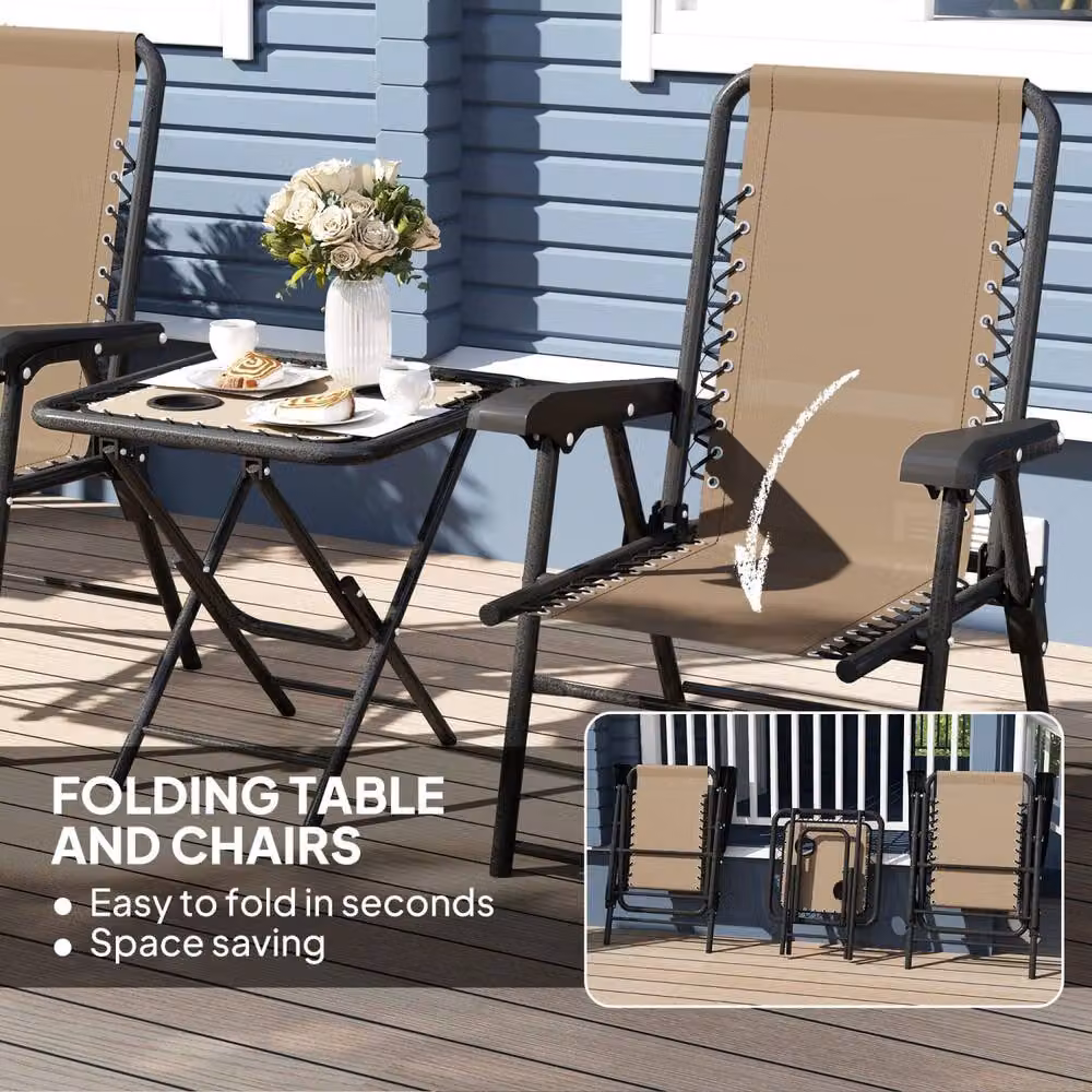 Wyld Haus Fihake 3 Piece Cream Folding Bistro Set with 2 Chairs and Coffee Table – 4