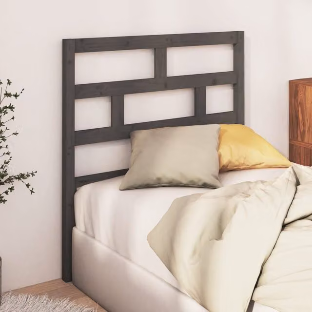 Berkfield Home Grey Solid Wood Pine Bed Headboard W/D/H: 96 x 4 x 100 cm