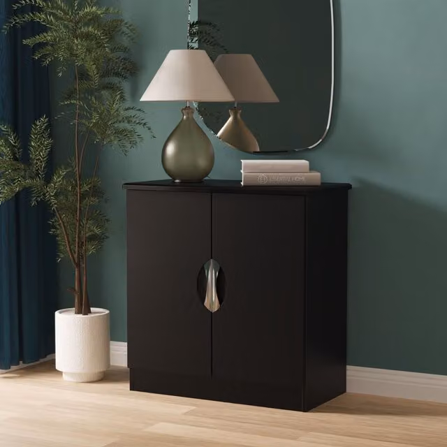 Ready Assembled 2 U Holborn 2 Door Black Matt Modern Freestanding Cabinet with Internal Shelves