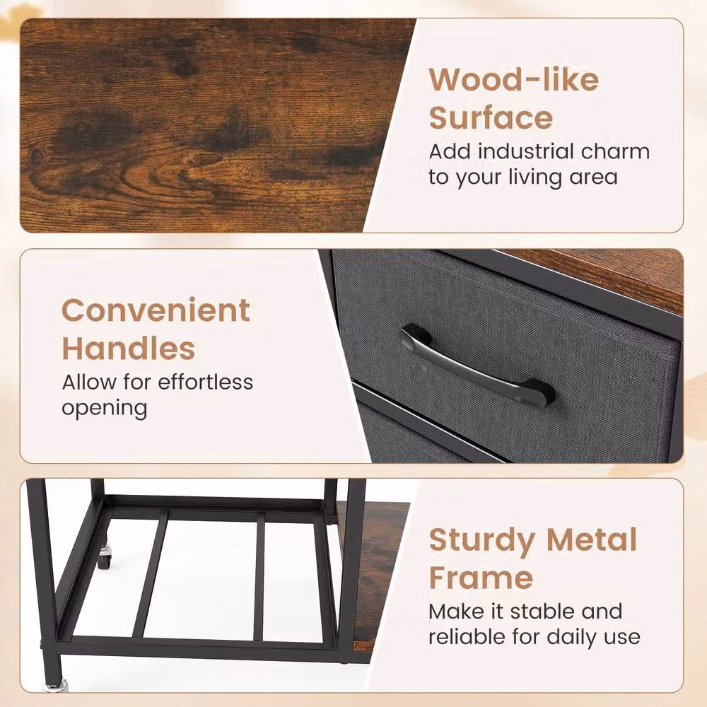 Costway 3 Drawer Mobile File Cabinet and Rolling Printer Stand in Brown – 4