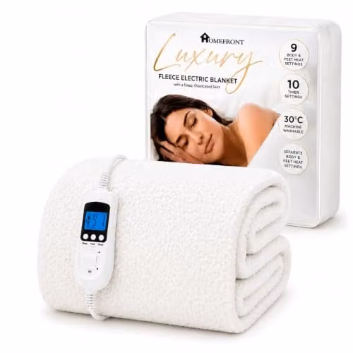 Homefront Single Size Premium Fleece Fitted Electric Heated Mattress Cover Underblanket in White, W/D/H: 203 x 107 x 40 cm – 1