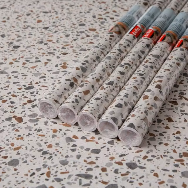 dc fix Terrazzo Self Adhesive Vinyl Wrap for Worktops and Furniture, Beige/Grey, W: 67.5 cm, L: 2 m (Pack of 5)