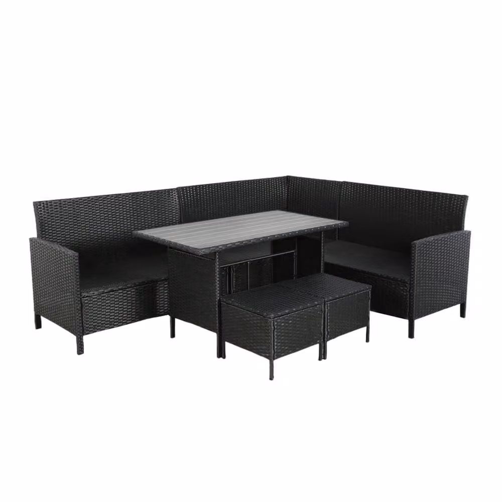 Home Garden Direct Thalia 8-Seater Rattan Corner Sofa Set with Polywood Table and Stools in Black – 2