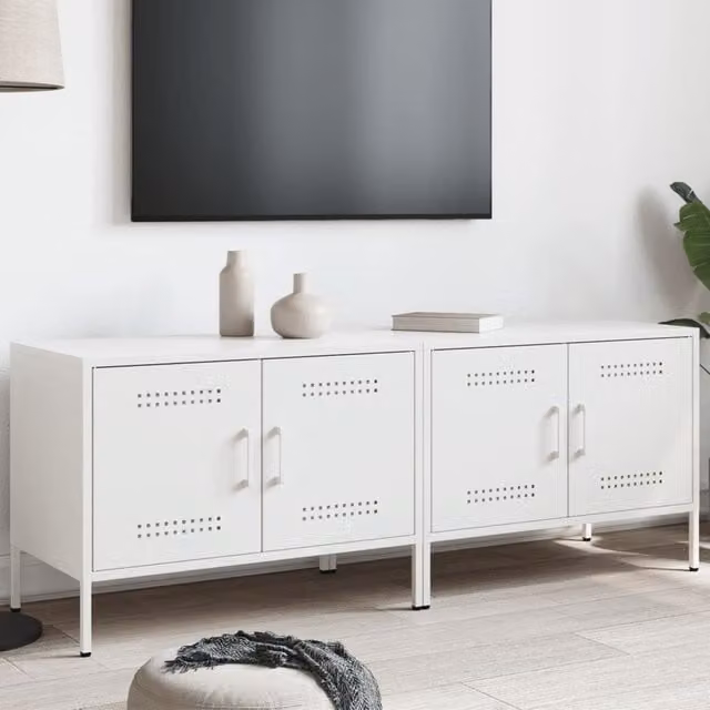 Berkfield Home Set of 2 Industrial White Metal TV Cabinets W/D/H: 68 x 39 x 50.5 cm