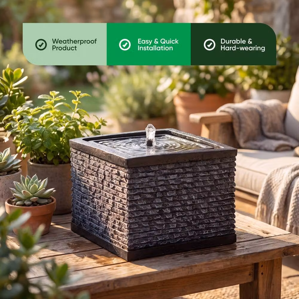 Gardenwize Solar Powered Cascade Garden Water Feature in Grey, W/D/H: 21.5 x 21.5 x 17.0 cm – 3