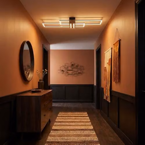 Netlighting Dakari Modern LED Ceiling Light in Black and Wood Look, W: 100 cm, D: 25 cm – 3