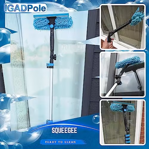 IGADPole Professional Telescopic Window Cleaning Kit in Blue with 2m Extension Pole and 25cm Single Pivot Squeegee – 3
